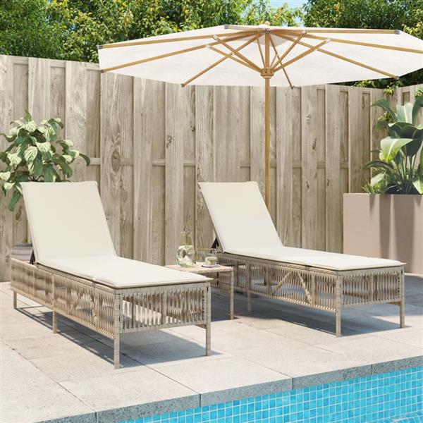 Grote foto vidaxl ligstoelen 2 st met kussens poly rattan beige tuin en terras tuinmeubelen