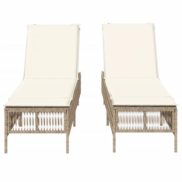 Grote foto vidaxl ligstoelen 2 st met kussens poly rattan beige tuin en terras tuinmeubelen