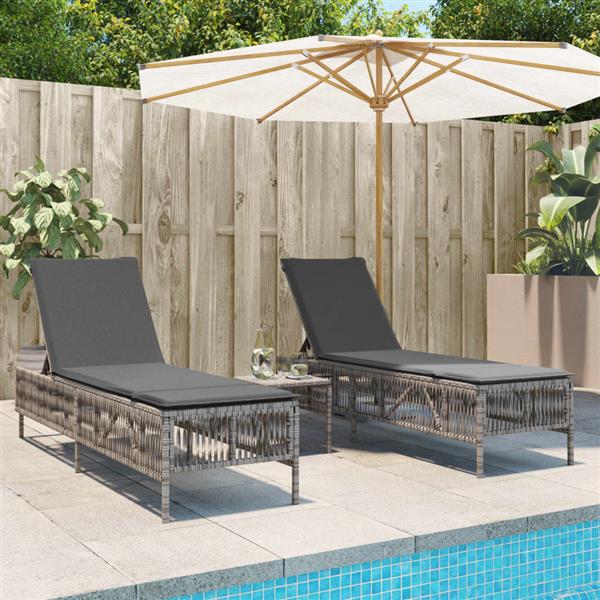 Grote foto vidaxl ligstoelen 2 st met kussens poly rattan grijs tuin en terras tuinmeubelen