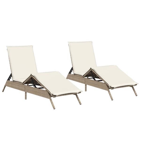 Grote foto vidaxl ligstoelen 2 st met kussens poly rattan beige tuin en terras tuinmeubelen