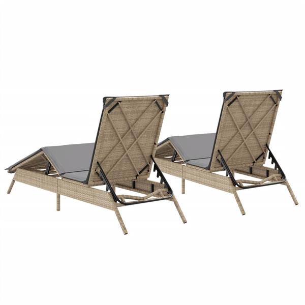 Grote foto vidaxl ligstoelen 2 st met kussens poly rattan beige tuin en terras tuinmeubelen