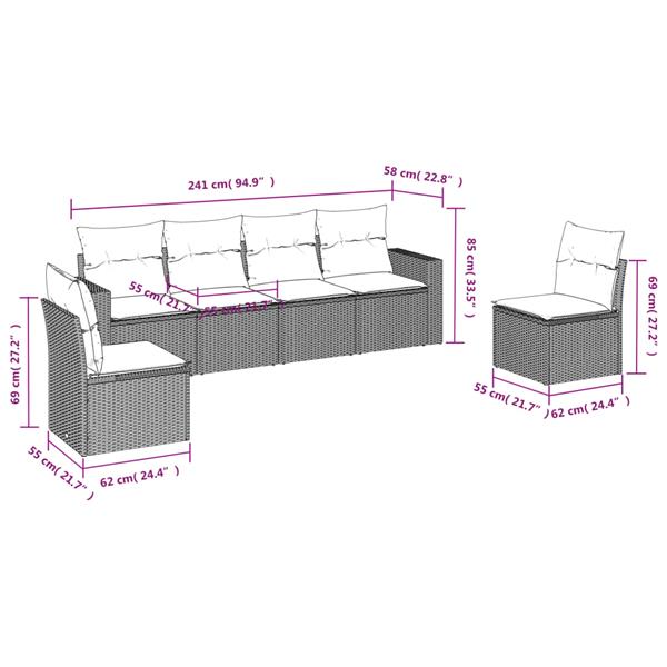 Grote foto vidaxl 6 delige loungeset met kussens poly rattan lichtgrijs tuin en terras tuinmeubelen