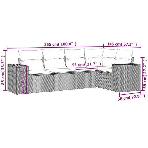 Grote foto vidaxl 5 delige loungeset met kussens poly rattan lichtgrijs tuin en terras tuinmeubelen