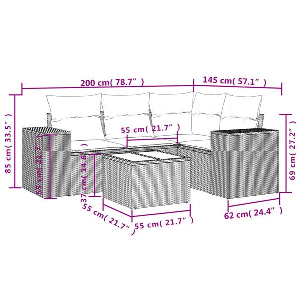 Grote foto vidaxl 5 delige loungeset met kussens poly rattan lichtgrijs tuin en terras tuinmeubelen