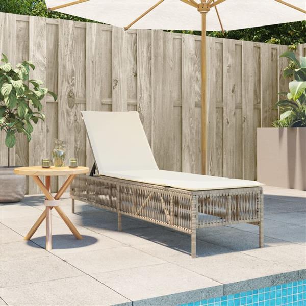 Grote foto vidaxl ligbed met kussen poly rattan beige tuin en terras tuinmeubelen