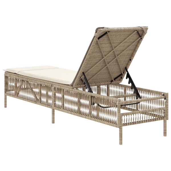 Grote foto vidaxl ligbed met kussen poly rattan beige tuin en terras tuinmeubelen