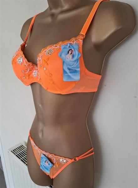 Grote foto chique bh en string in prachtige oranje kleur 80b kleding dames ondergoed en lingerie