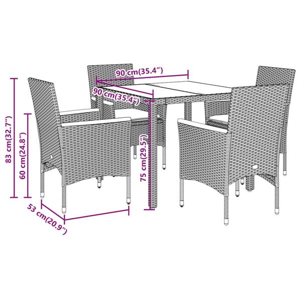 Grote foto vidaxl 5 delige tuinset met kussens poly rattan en glas grijs tuin en terras tuinmeubelen