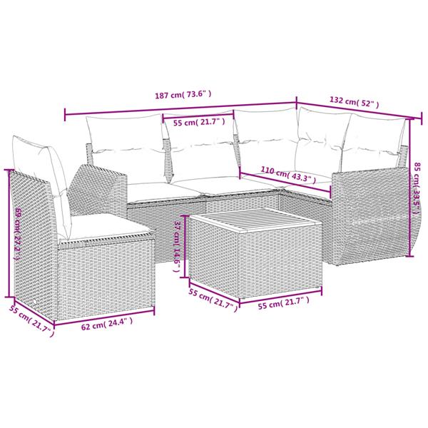 Grote foto vidaxl 6 delige loungeset met kussens poly rattan zwart tuin en terras tuinmeubelen