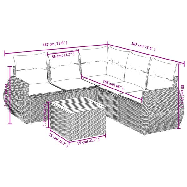 Grote foto vidaxl 6 delige loungeset met kussens poly rattan zwart tuin en terras tuinmeubelen