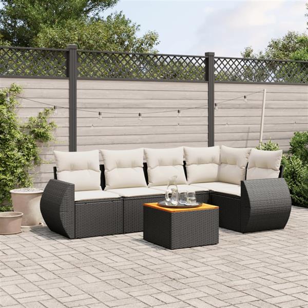 Grote foto vidaxl 6 delige loungeset met kussens poly rattan zwart tuin en terras tuinmeubelen