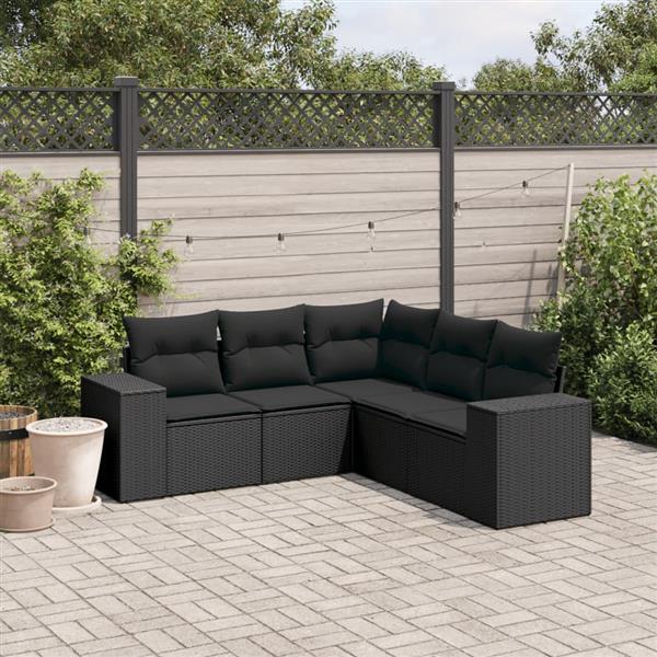 Grote foto vidaxl 5 delige loungeset met kussens poly rattan zwart tuin en terras tuinmeubelen