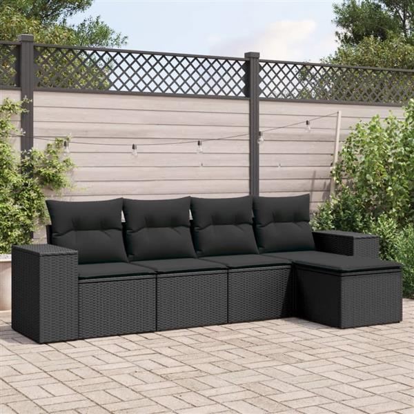 Grote foto vidaxl 5 delige loungeset met kussens poly rattan zwart tuin en terras tuinmeubelen