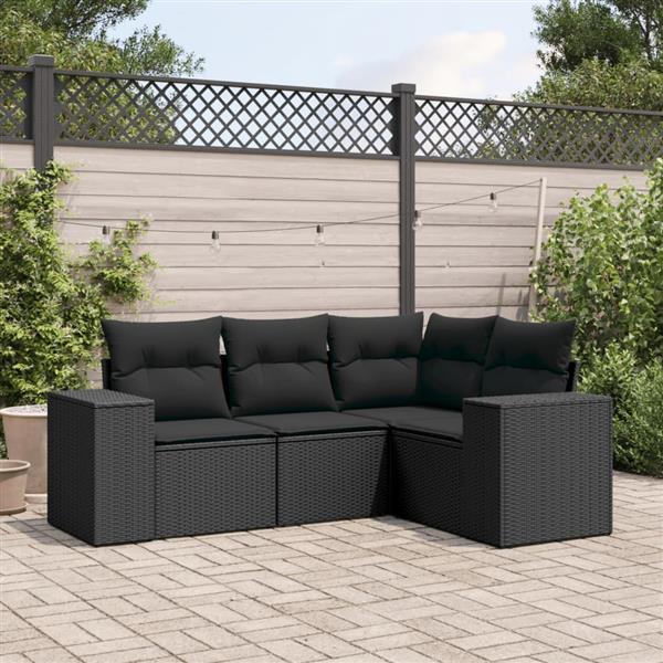 Grote foto vidaxl 4 delige loungeset met kussens poly rattan zwart tuin en terras tuinmeubelen