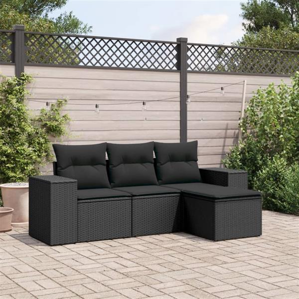 Grote foto vidaxl 4 delige loungeset met kussens poly rattan zwart tuin en terras tuinmeubelen