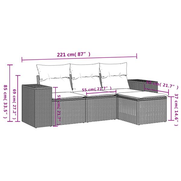 Grote foto vidaxl 4 delige loungeset met kussens poly rattan zwart tuin en terras tuinmeubelen