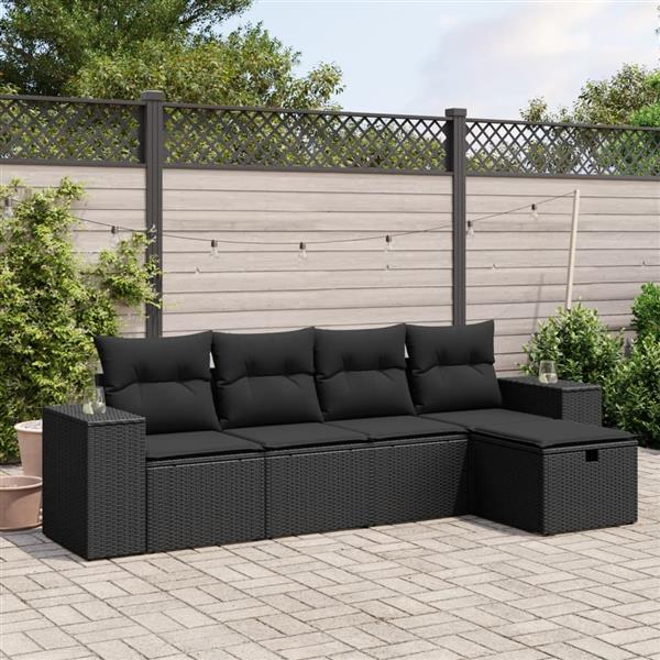 Grote foto vidaxl 5 delige loungeset met kussens poly rattan zwart tuin en terras tuinmeubelen