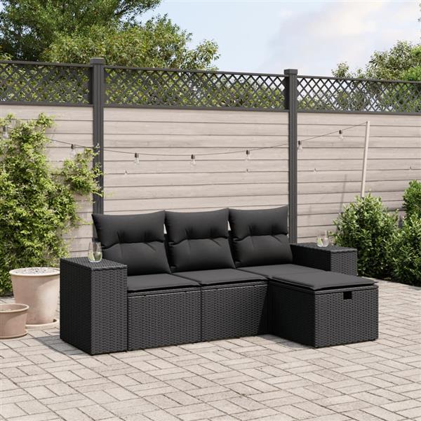 Grote foto vidaxl 4 delige loungeset met kussens poly rattan zwart tuin en terras tuinmeubelen