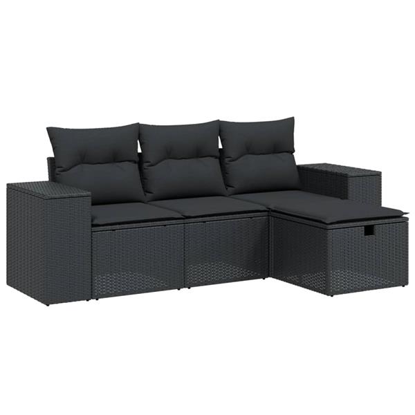 Grote foto vidaxl 4 delige loungeset met kussens poly rattan zwart tuin en terras tuinmeubelen