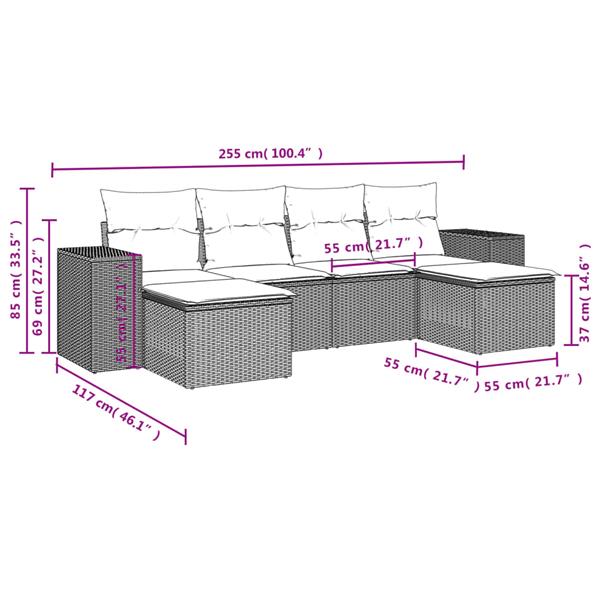 Grote foto vidaxl 6 delige loungeset met kussens poly rattan zwart tuin en terras tuinmeubelen