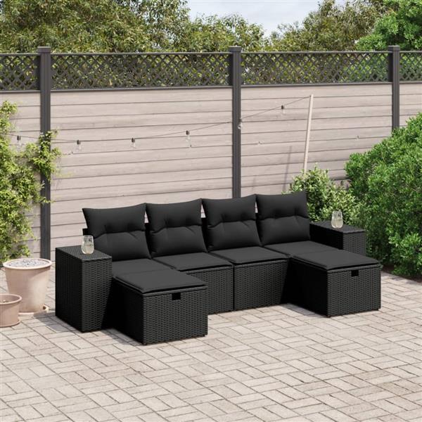 Grote foto vidaxl 6 delige loungeset met kussens poly rattan zwart tuin en terras tuinmeubelen