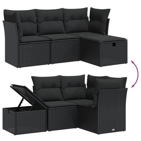 Grote foto vidaxl 4 delige loungeset met kussens poly rattan zwart tuin en terras tuinmeubelen