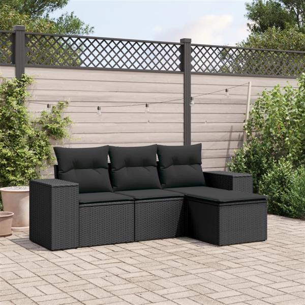 Grote foto vidaxl 4 delige loungeset met kussens poly rattan zwart tuin en terras tuinmeubelen