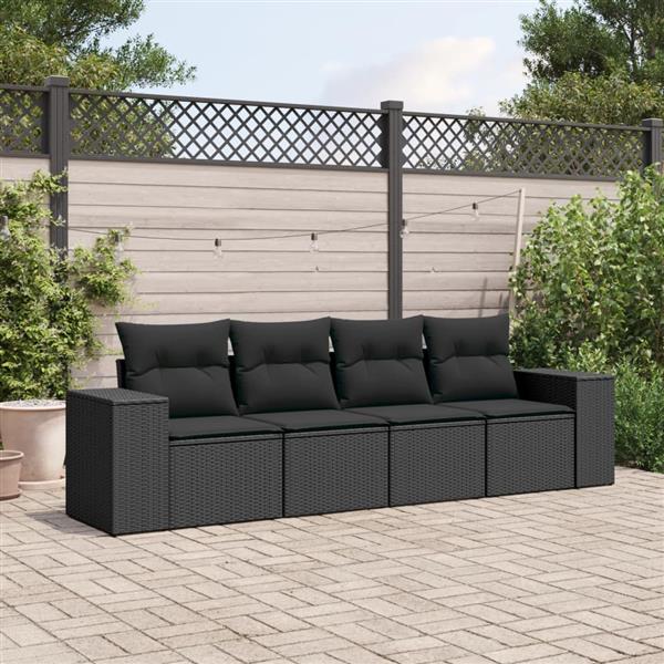 Grote foto vidaxl 4 delige loungeset met kussens poly rattan zwart tuin en terras tuinmeubelen