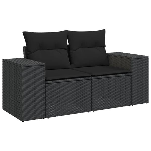 Grote foto vidaxl 3 delige loungeset met kussens poly rattan zwart tuin en terras tuinmeubelen