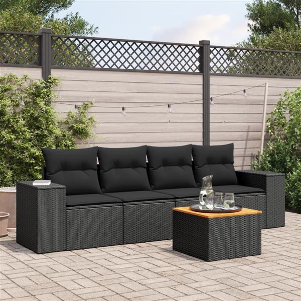 Grote foto vidaxl 5 delige loungeset met kussens poly rattan zwart tuin en terras tuinmeubelen