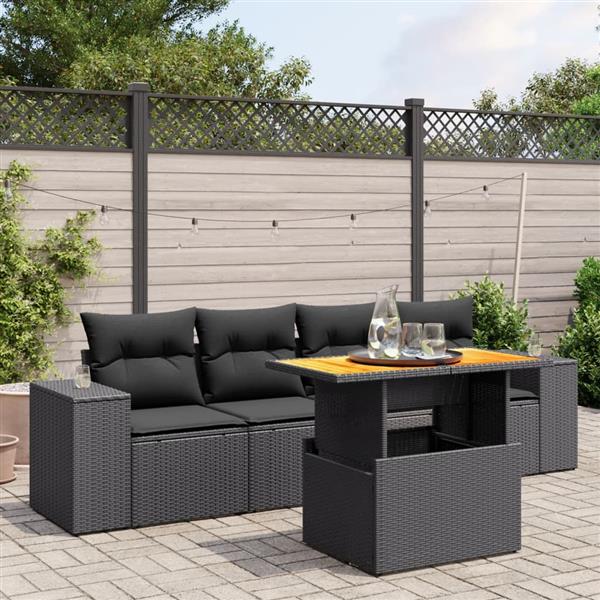 Grote foto vidaxl 5 delige loungeset met kussens poly rattan zwart tuin en terras tuinmeubelen