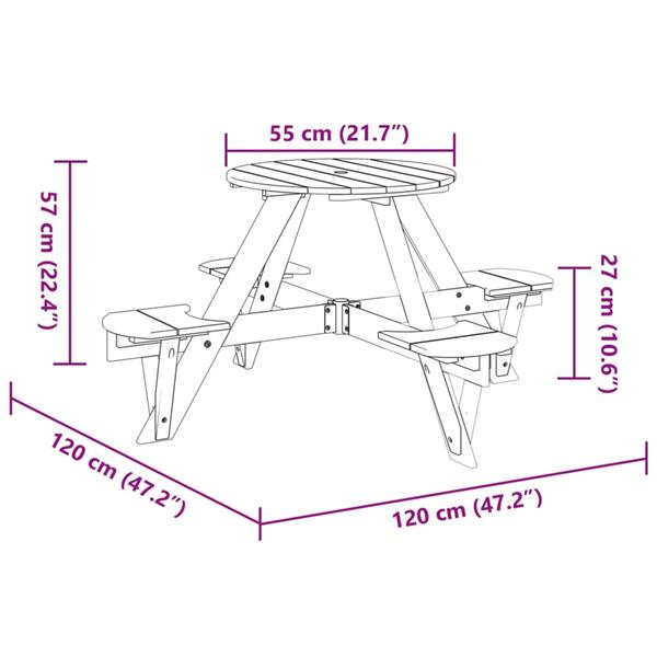 Grote foto vidaxl picknicktafel voor 4 kinderen met parasolgat rond vurenhout tuin en terras tuinmeubelen