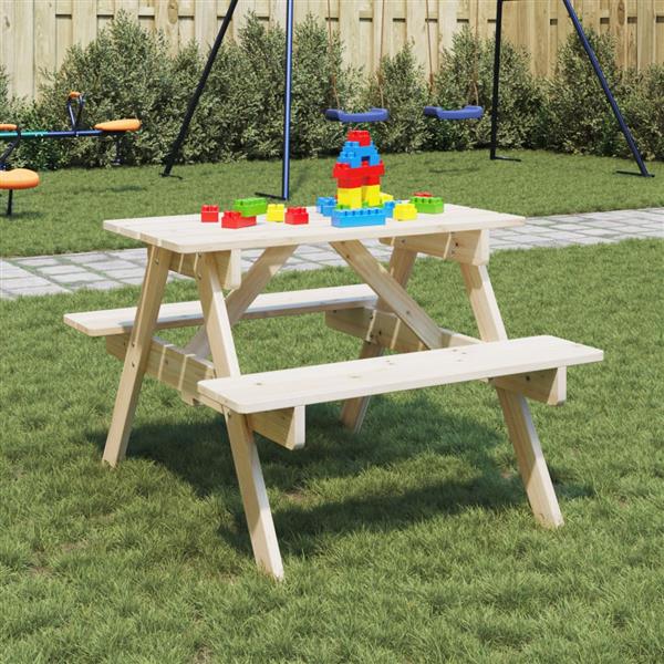 Grote foto vidaxl picknicktafel voor 4 kinderen met parasolgat massief vurenhout tuin en terras tuinmeubelen