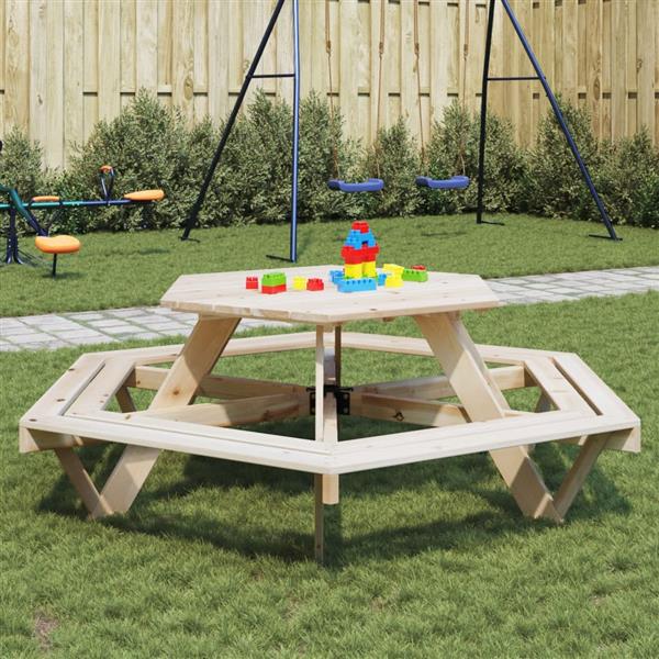 Grote foto vidaxl picknicktafel voor 6 kinderen met banken zeshoekig vurenhout tuin en terras tuinmeubelen