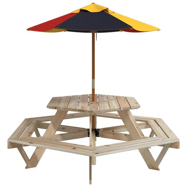 Grote foto vidaxl picknicktafel voor 4 kinderen met parasol zeshoekig vurenhout tuin en terras tuinmeubelen