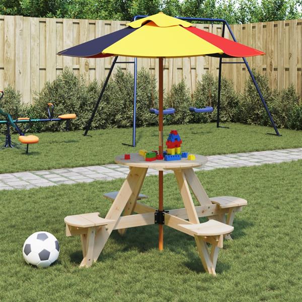 Grote foto vidaxl picknicktafel voor 4 kinderen met parasol rond vurenhout tuin en terras tuinmeubelen