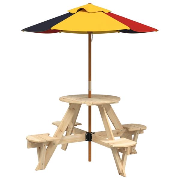 Grote foto vidaxl picknicktafel voor 4 kinderen met parasol rond vurenhout tuin en terras tuinmeubelen