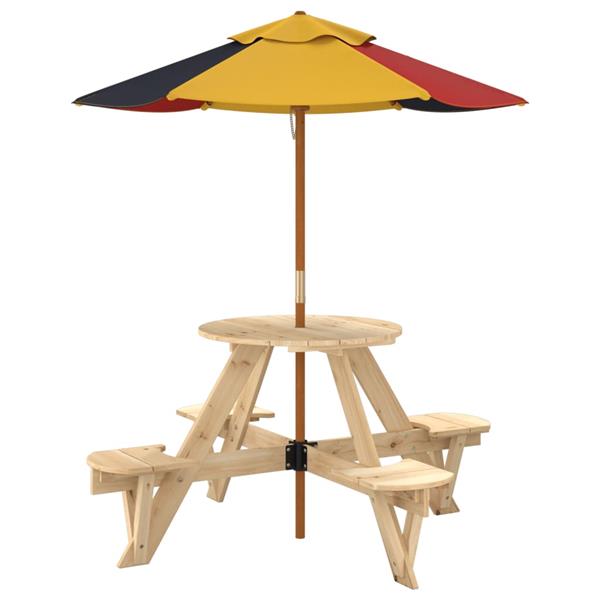 Grote foto vidaxl picknicktafel voor 4 kinderen met parasol rond vurenhout tuin en terras tuinmeubelen