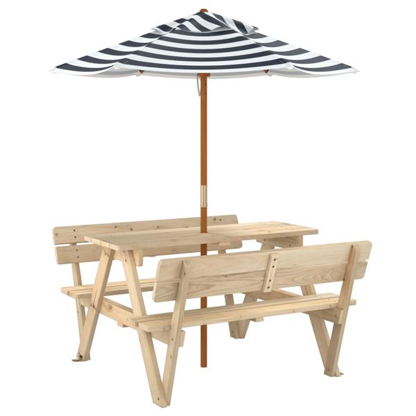 Grote foto vidaxl picknicktafel voor 4 kinderen met parasol massief vurenhout tuin en terras tuinmeubelen