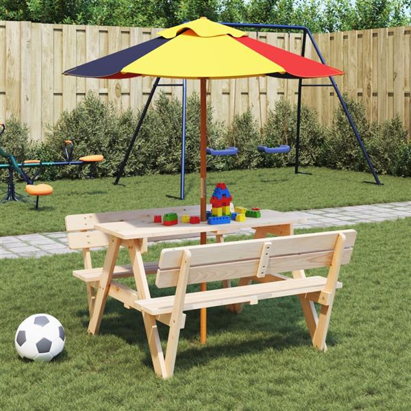 Grote foto vidaxl picknicktafel voor 4 kinderen met parasol massief vurenhout tuin en terras tuinmeubelen