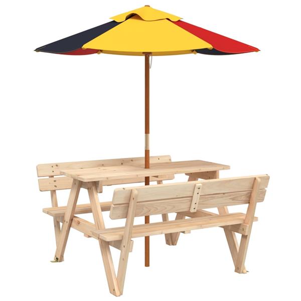 Grote foto vidaxl picknicktafel voor 4 kinderen met parasol massief vurenhout tuin en terras tuinmeubelen