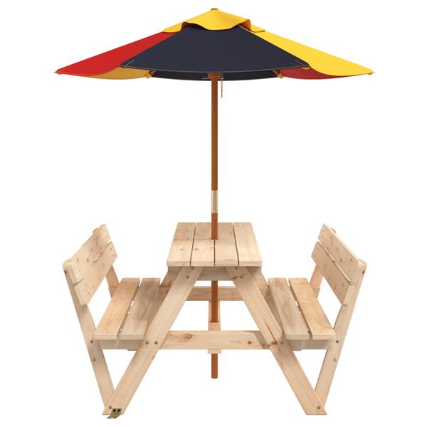 Grote foto vidaxl picknicktafel voor 4 kinderen met parasol massief vurenhout tuin en terras tuinmeubelen