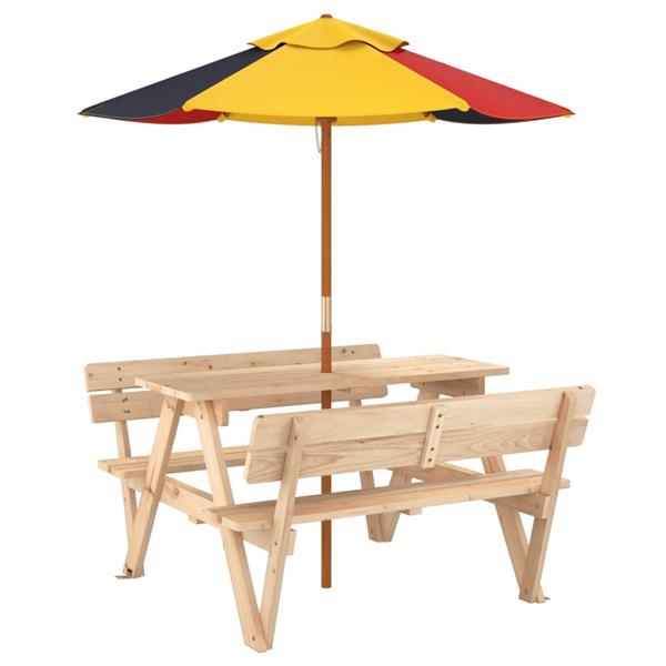 Grote foto vidaxl picknicktafel voor 4 kinderen met parasol massief vurenhout tuin en terras tuinmeubelen