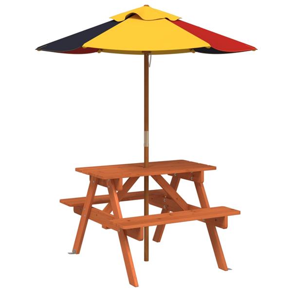 Grote foto vidaxl picknicktafel voor 4 kinderen met parasol massief vurenhout tuin en terras tuinmeubelen