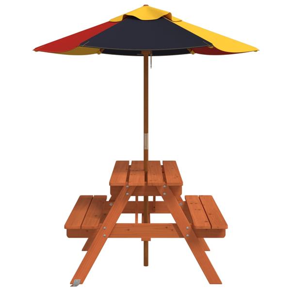 Grote foto vidaxl picknicktafel voor 4 kinderen met parasol massief vurenhout tuin en terras tuinmeubelen