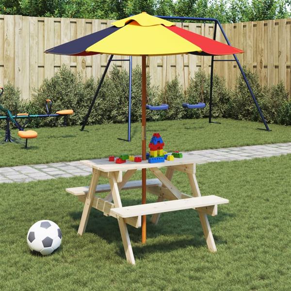 Grote foto vidaxl picknicktafel voor 4 kinderen met parasol massief vurenhout tuin en terras tuinmeubelen