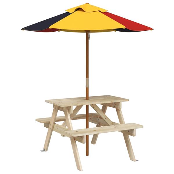 Grote foto vidaxl picknicktafel voor 4 kinderen met parasol massief vurenhout tuin en terras tuinmeubelen