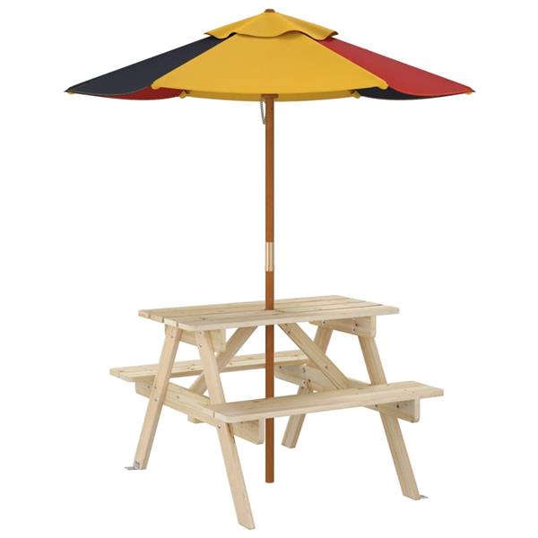 Grote foto vidaxl picknicktafel voor 4 kinderen met parasol massief vurenhout tuin en terras tuinmeubelen