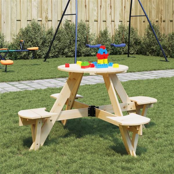 Grote foto vidaxl picknicktafel voor 4 kinderen met parasolgat rond vurenhout tuin en terras tuinmeubelen