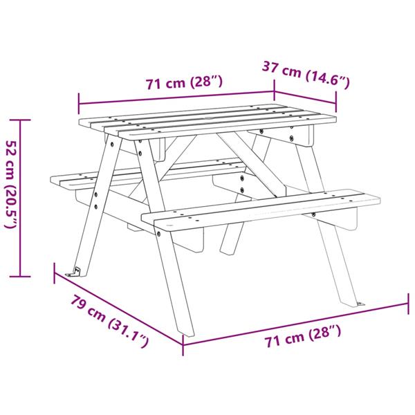 Grote foto vidaxl picknicktafel voor 4 kinderen met parasolgat massief vurenhout tuin en terras tuinmeubelen